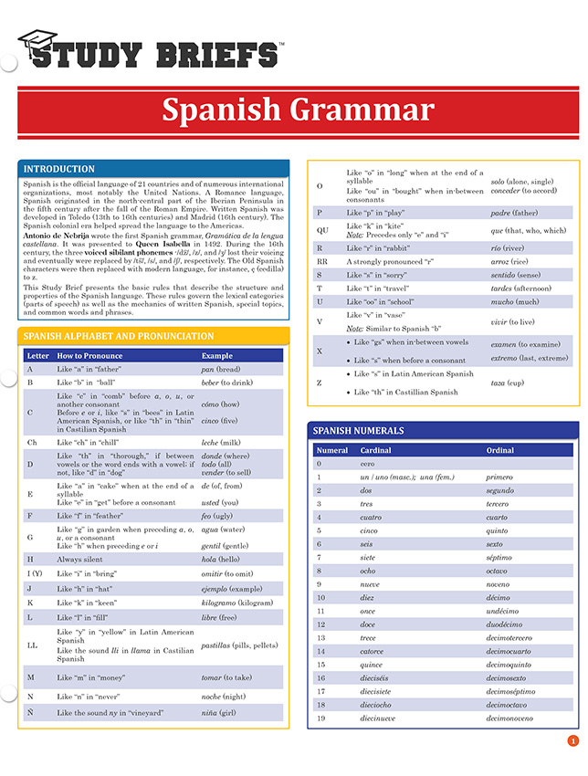 Spanish Grammar Study Briefs